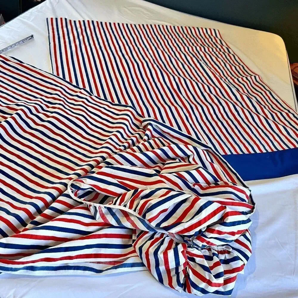 VTG Pequot Nautical Stripe Sheet Set Full Coastal Preppy USA Muslin